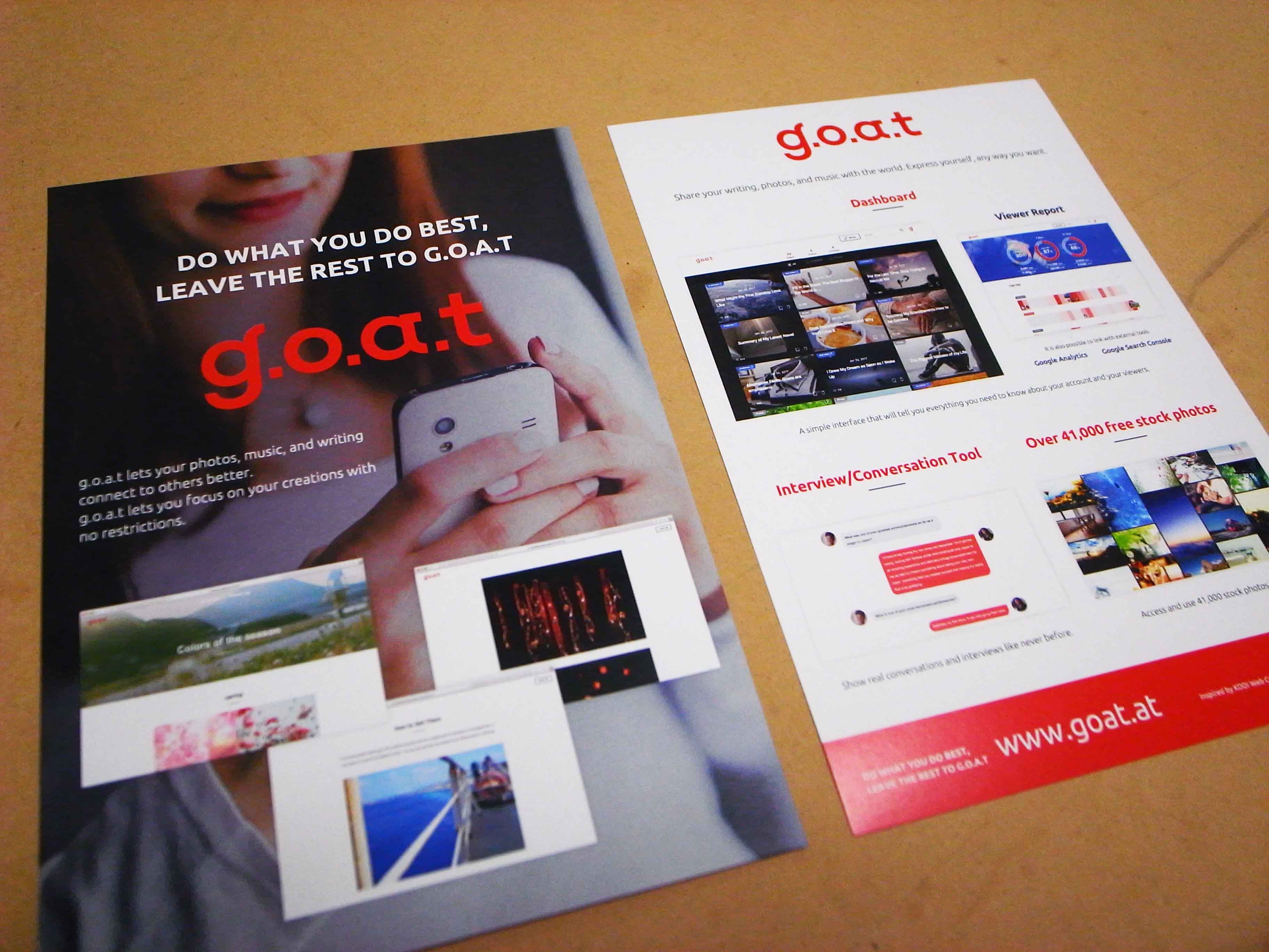 g.o.a.t | 英語版リーフレット | グラフィックデザイン