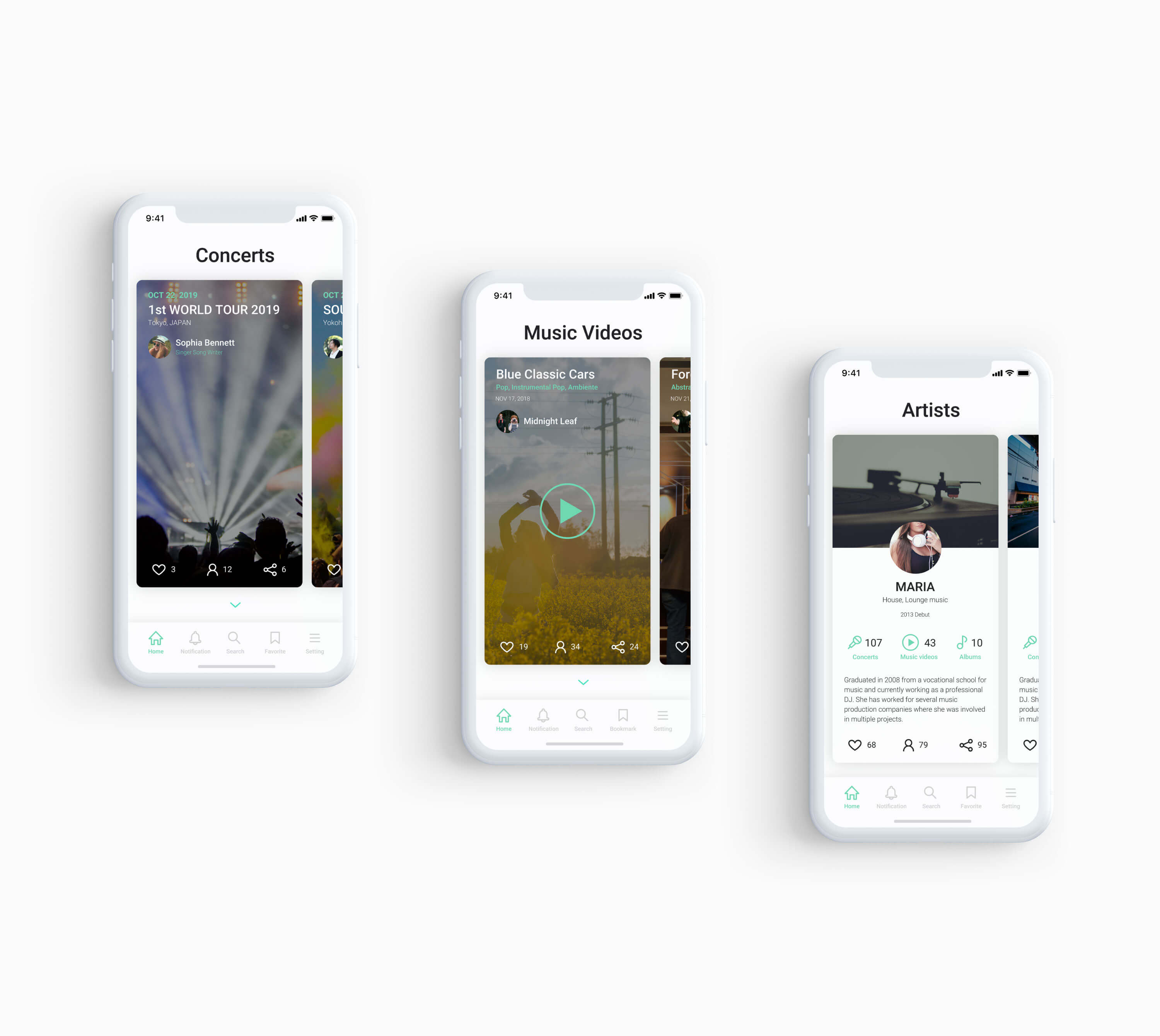 ミュージシャン向けスマートフォンアプリ（仮想） UI/UX デザイン / Mobile App For Musicians | UI Concept